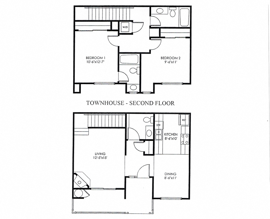 Floor plan for 2 beds, 2.5 baths, 1148 sqft